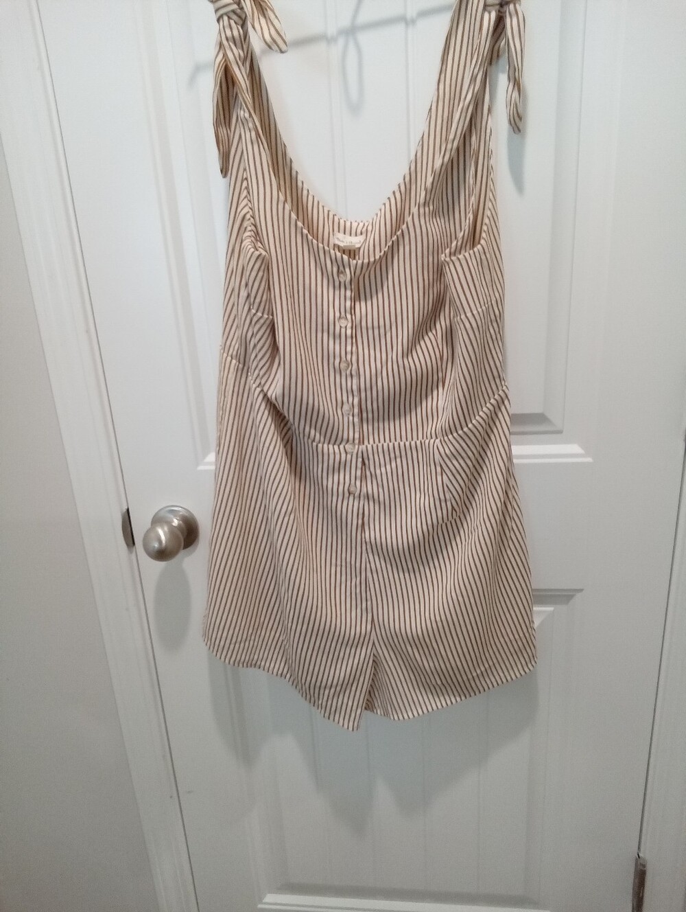 Hem & Thread Size L Striped Tie-Shoulder Romper/Jumper Beige & Copper Brown